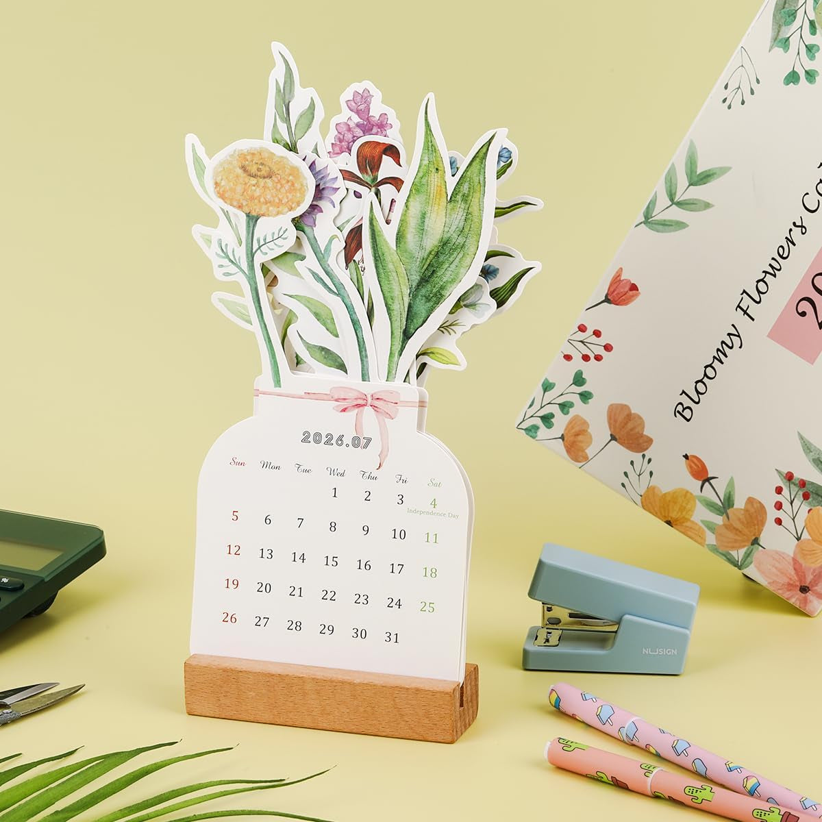 2026 Bloomy Flowers Desk Calendar Small Desk Calendar Mini Standing Floral Monthly Desktop Calendar for Home Office School Desk