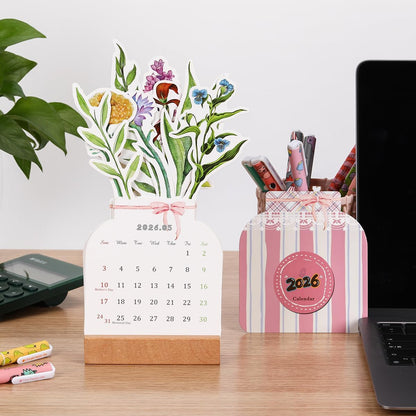 2026 Bloomy Flowers Desk Calendar Small Desk Calendar Mini Standing Floral Monthly Desktop Calendar for Home Office School Desk