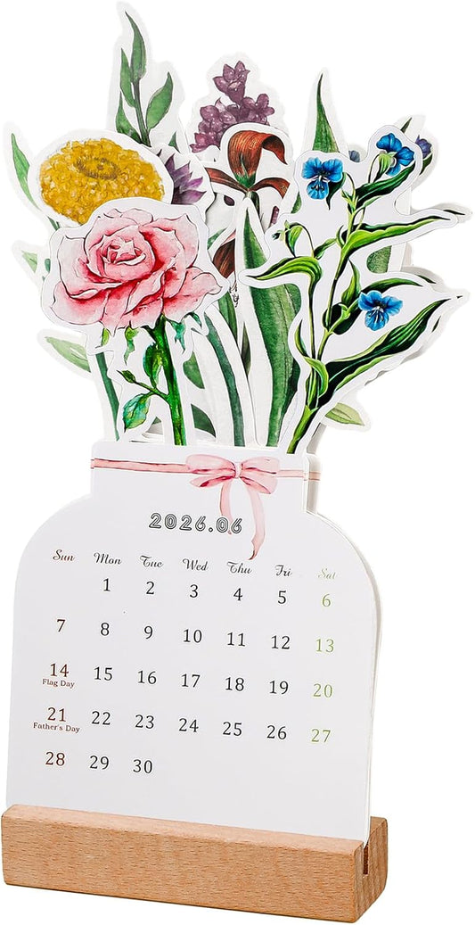 2026 Bloomy Flowers Desk Calendar Small Desk Calendar Mini Standing Floral Monthly Desktop Calendar for Home Office School Desk