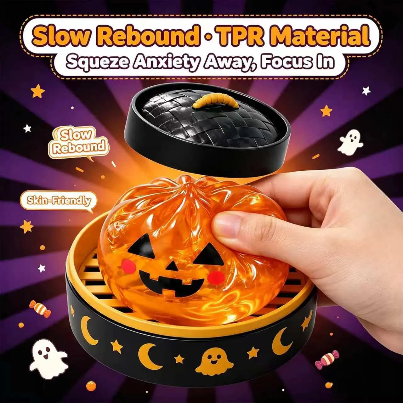 Halloween Themed Maruko Ghost Squeeze Toy Set - Portable Stress Relievers, Ideal for Party Favors and Seasonal Gifts